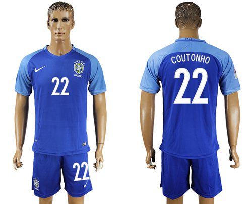 Brazil #22 Coutonho Blue Soccer Country Jersey